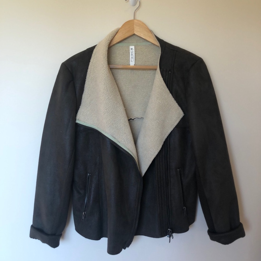 Nordstrom Mural Faux Shearling Moto Jacket Size L - Picture 9 of 16